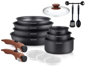 Batterie aluminium 15pcs poignées amovibles effet bois