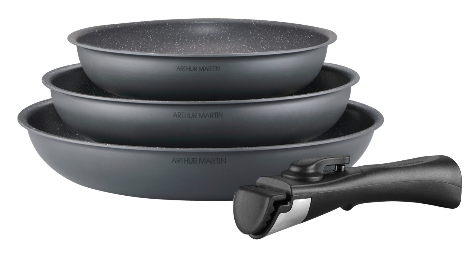 Set de 3 poêles avec poignée amovible gris mat