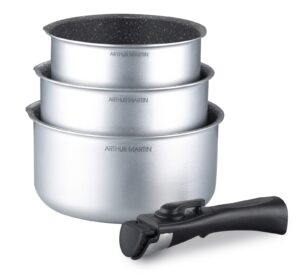AM. Set de 3 cocotte avec poignee amovible argent