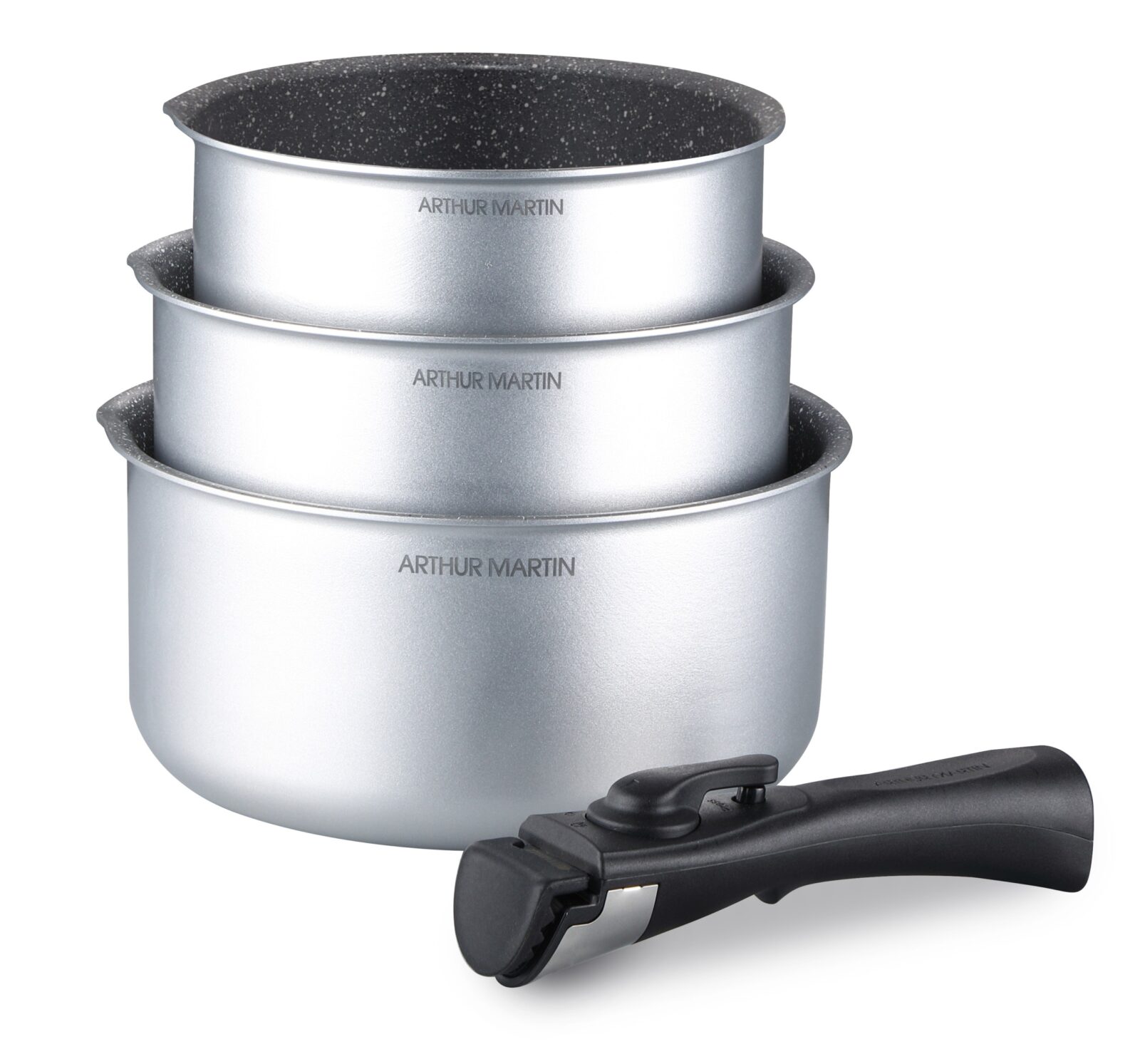 Set de 3 casseroles avec poignée amovible
