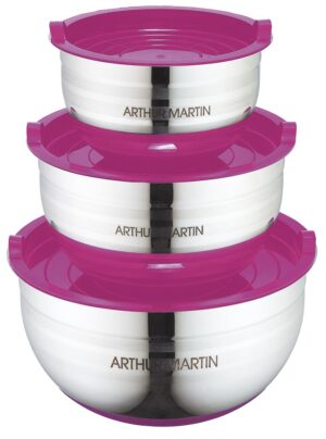 Set de 3 bols inox 16/20/24cm avec couvercle rouge