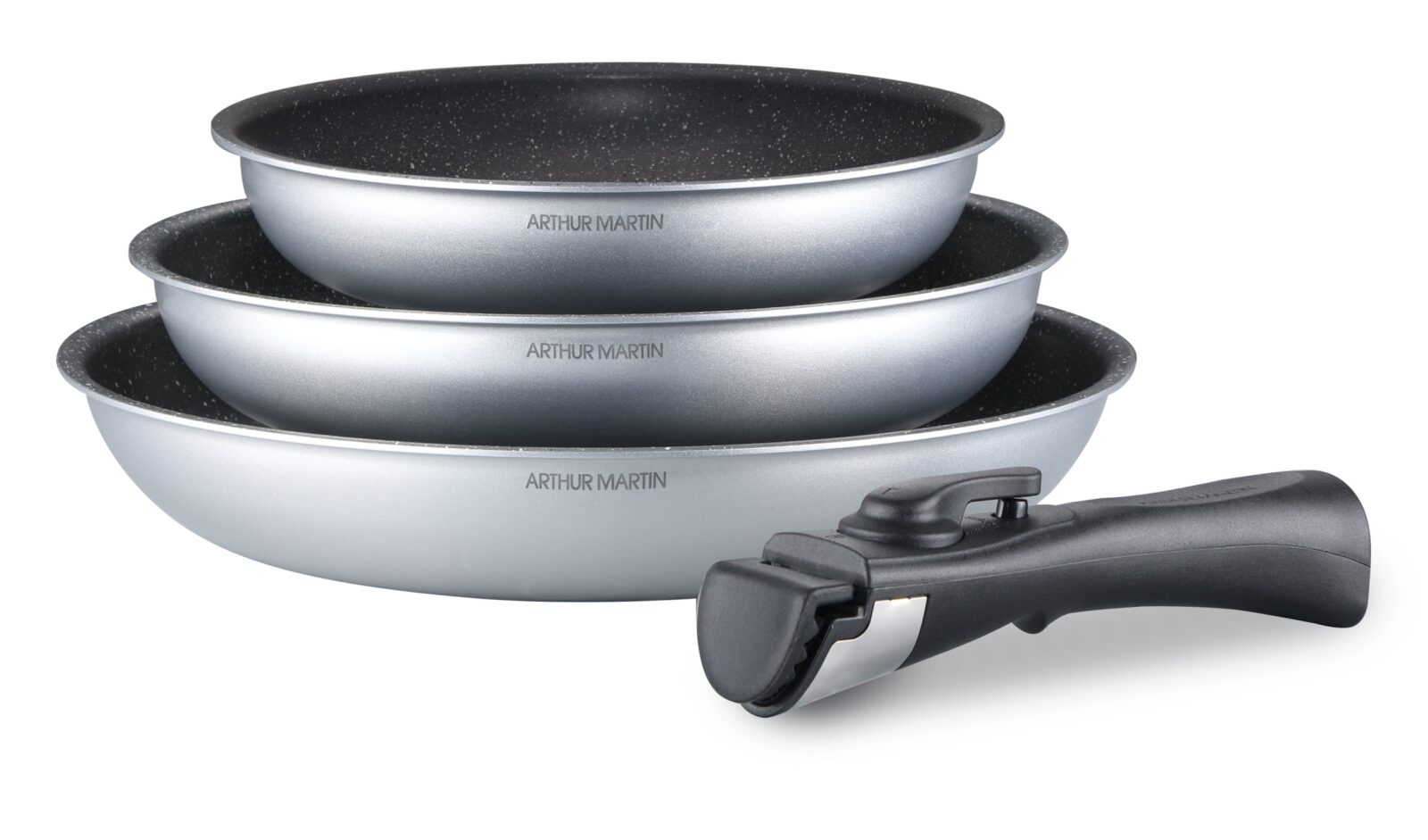 Set de 3 poêles avec poignée amovible silver