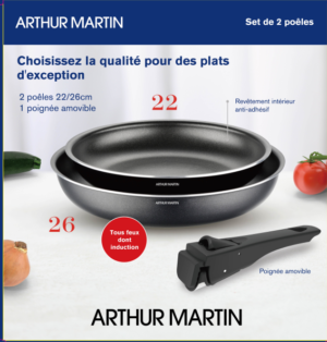 AM. Set de 2 poeles 22/26cm + poignée  amov