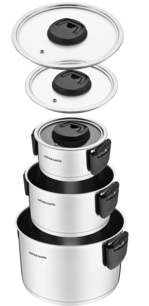 Set de 3 marmites avec poignées rabattables