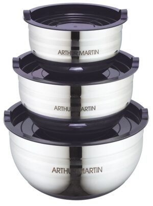 AM. Set de 3 bols inox 16/20/24cm avec couvercle couleur prune