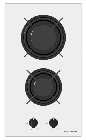 domino gaz 2 foyers verre blanc