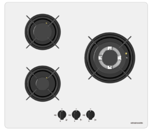 Table de cuisson 60 cm 3 foyers gaz verre blanc