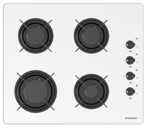 Table de cuisson 60 cm 4 foyers gaz verre blanc