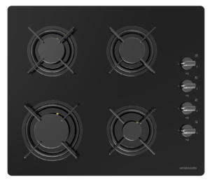 Table de cuisson 60 cm 4 foyers gaz verre noir