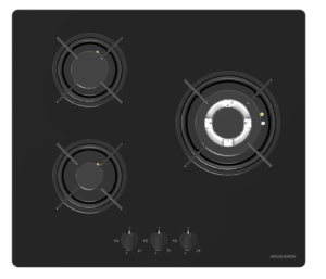 Table de cuisson 60 cm 3 foyers gaz verre noire