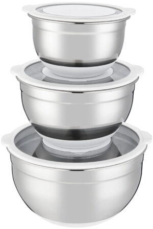 Set de 3 bols melangeurs inox blanc